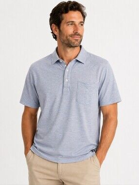 Faherty Striped Pocket Polo Shirt Men's Large Blue Pink 100% Cotton Casual